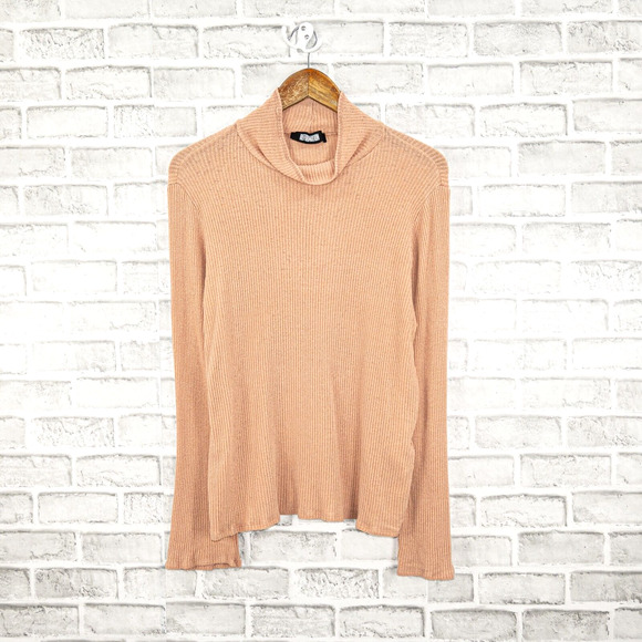REFORMATION Women's Turtleneck Ribbed Pullover in Peach Large - Picture 5 of 8